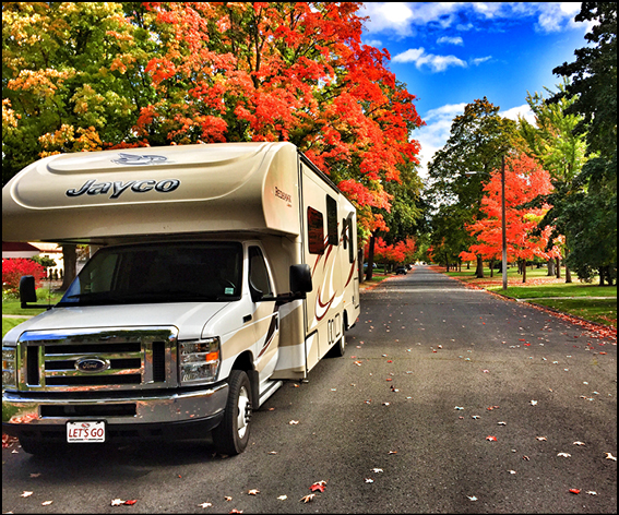 caravan in canadian street with trees